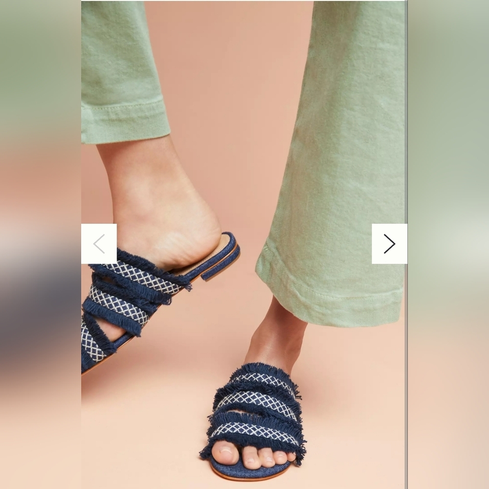 Anthropologie Navy Blue Textured Slide Sandals